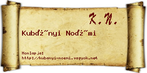 Kubányi Noémi névjegykártya